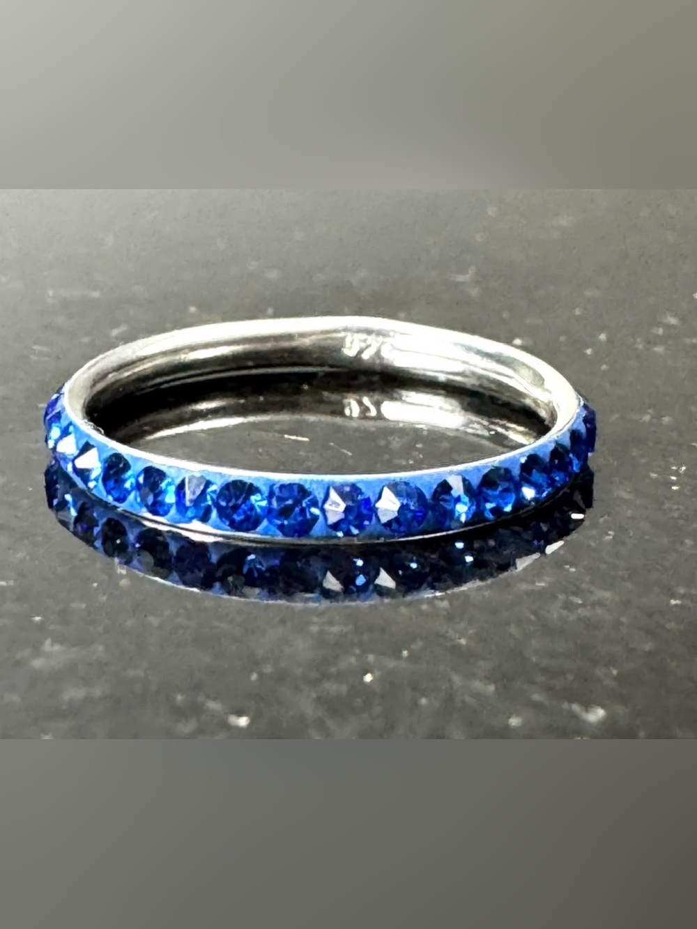 925 Sterling Silver Blue CZ Channel Set Band Ring Size 7